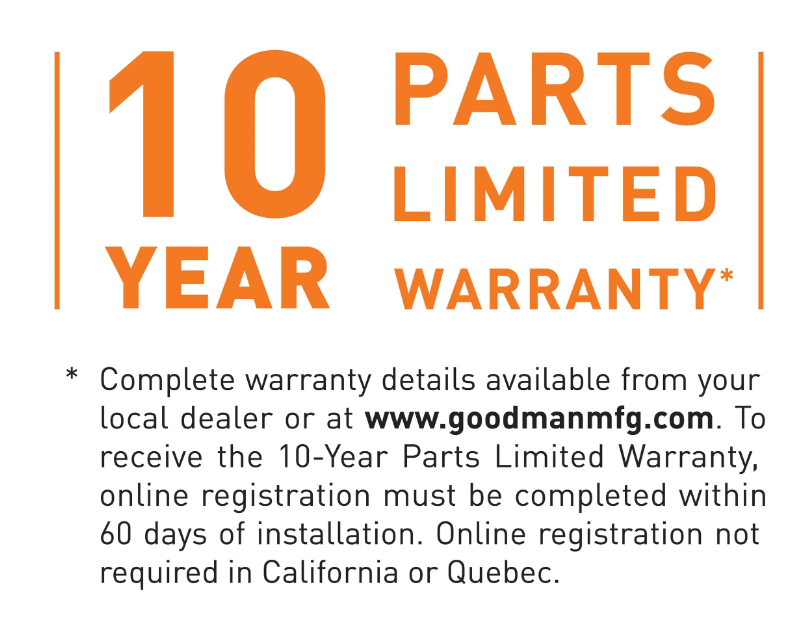Goodman 10-Year Parts Limited Warranty